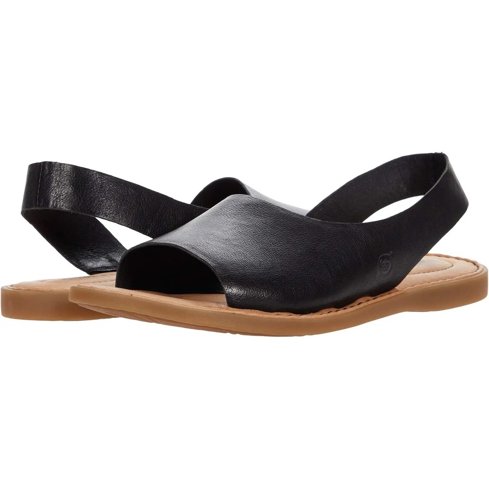 Born Inlet Black Leather Slingback Flat Sandals Womens Open Toe Shoes